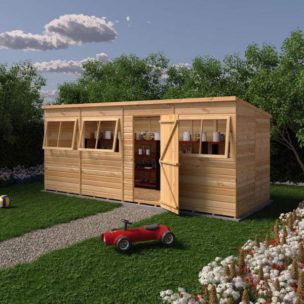 Shire 16x6 single door Pent shed 12mm shiplap interlock cladding