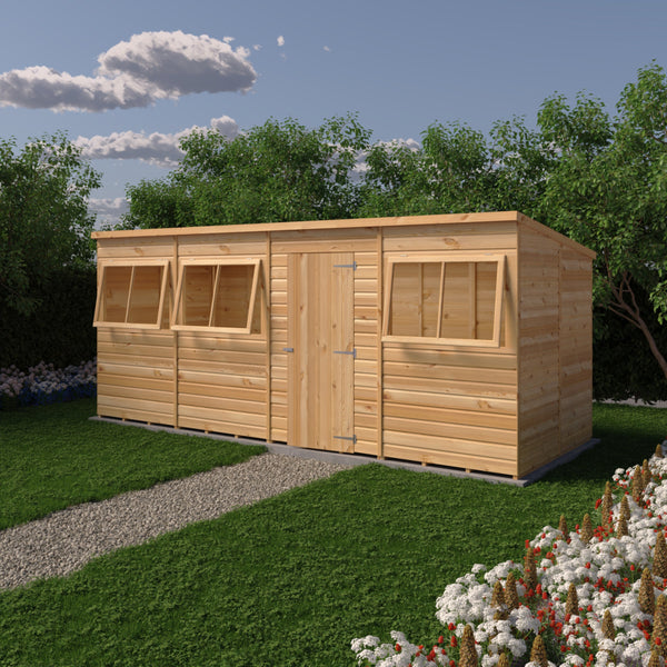 Shire 16x6 single door Pent shed 12mm shiplap interlock cladding