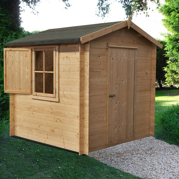Shire Camelot 8x8 Log Cabin 19mm interlock Cladding with security window