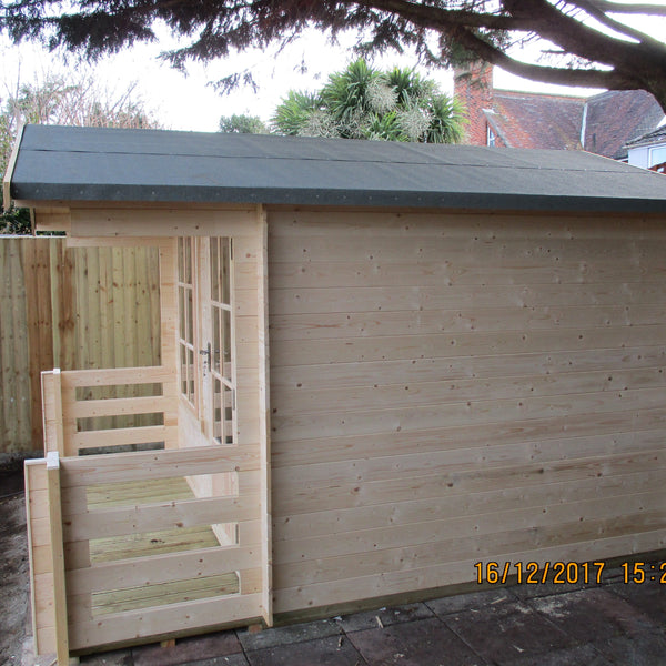Shire Maulden with verandah 9x9 Log Cabin 19mm interlock Cladding - Best Shed