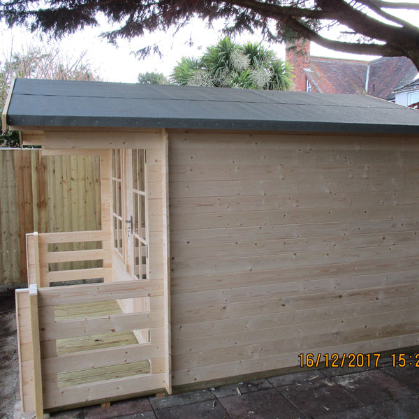 Shire Maulden with verandah 9x9 Log Cabin 19mm interlock Cladding - Best Shed