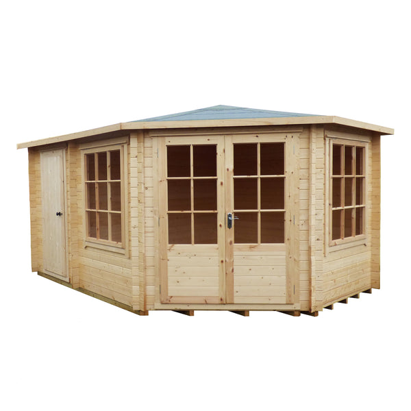 Shire Rowney Corner Log Cabin 28mm interlock cladding - Best Shed