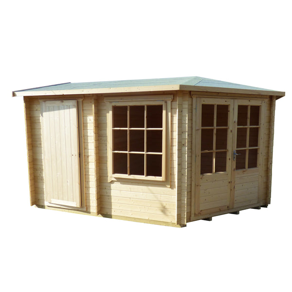 Shire Rowney Corner Log Cabin 28mm interlock cladding - Best Shed