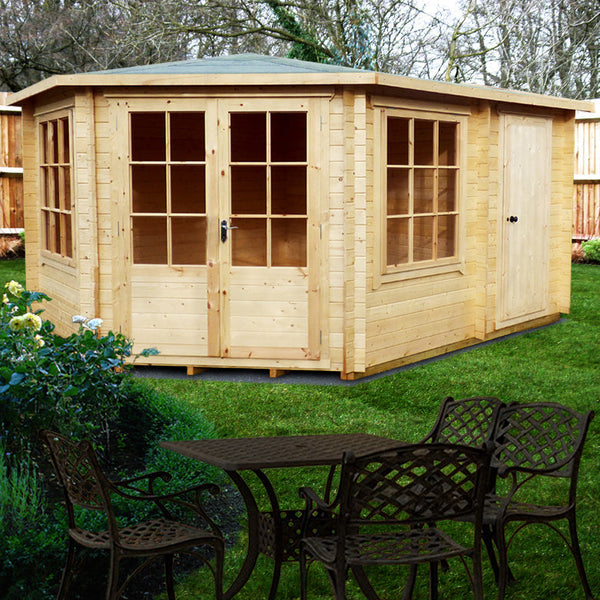 Shire Leygrove Corner Log Cabin 28mm interlock cladding - Best Shed