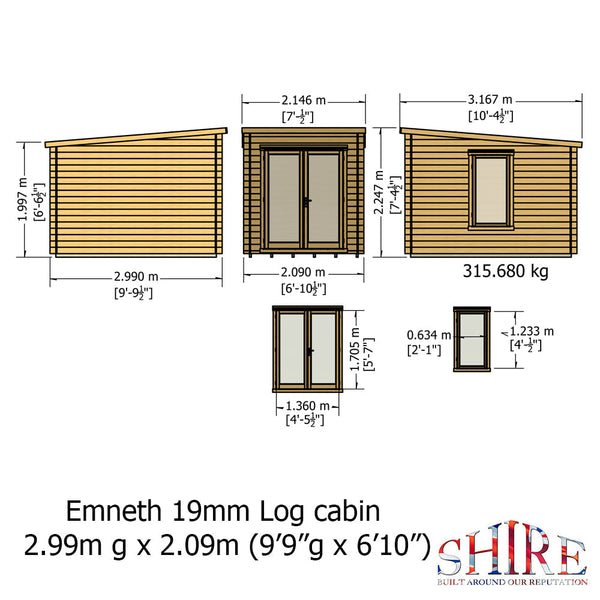 Shire Emneth 10x10 Pent Log Cabin 19mm interlock  Cladding - Best Shed