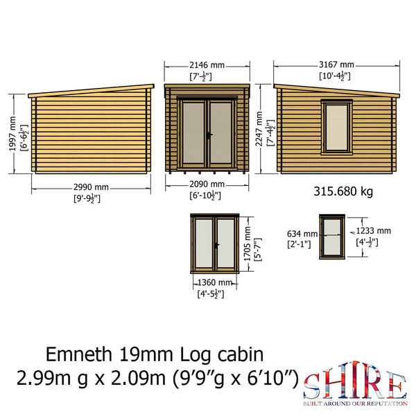 Shire Emneth 10Gx7 Pent Log Cabin 19mm interlock  Cladding - Best Shed