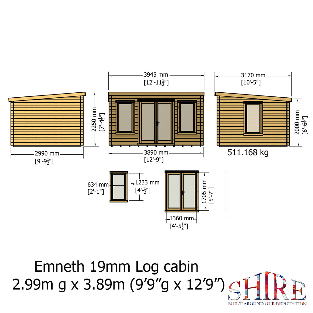 Shire Emneth 10Gx13 Pent Log Cabin 19mm interlock  Cladding - Best Shed