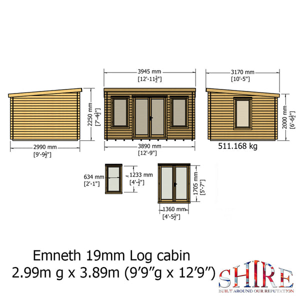Shire Emneth 10Gx13 Pent Log Cabin 19mm interlock  Cladding - Best Shed