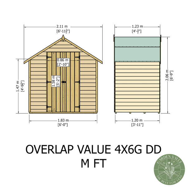 Shire Overlap Wooden Shed Double Doors No windows 4x6ft