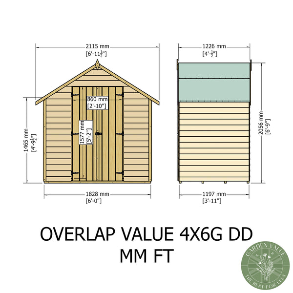 Shire Overlap Wooden Shed Double Doors No windows 4x6ft