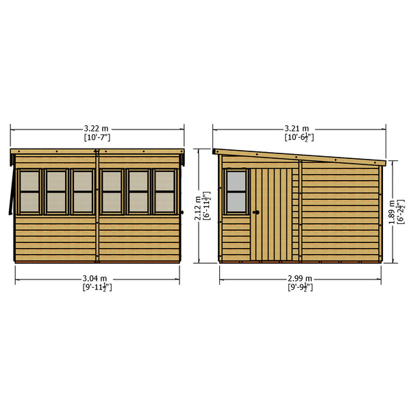 Sun Pent Potting Shed 10x10 Single Door 12mm Shiplap