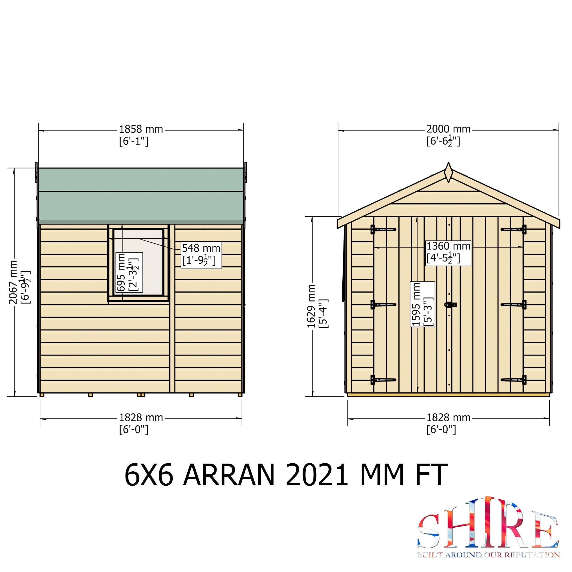 Shire Arran Double Door 6x6 12mm interlock Clad wooden Shed - Best Shed