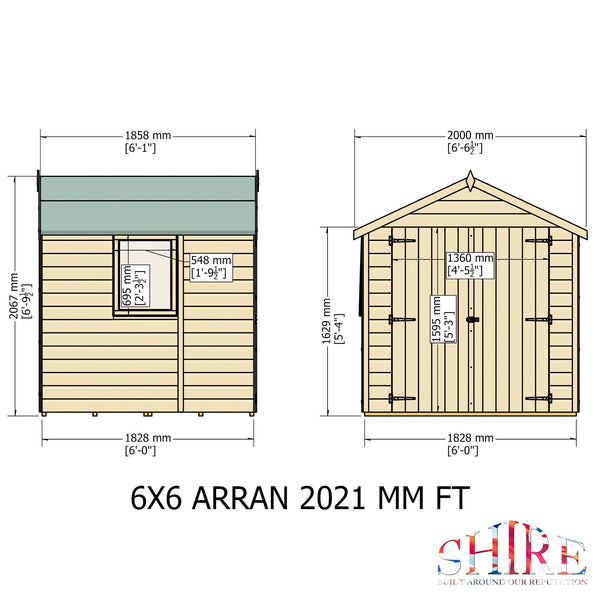 Shire Arran Double Door 6x6 12mm interlock Clad wooden Shed - Best Shed