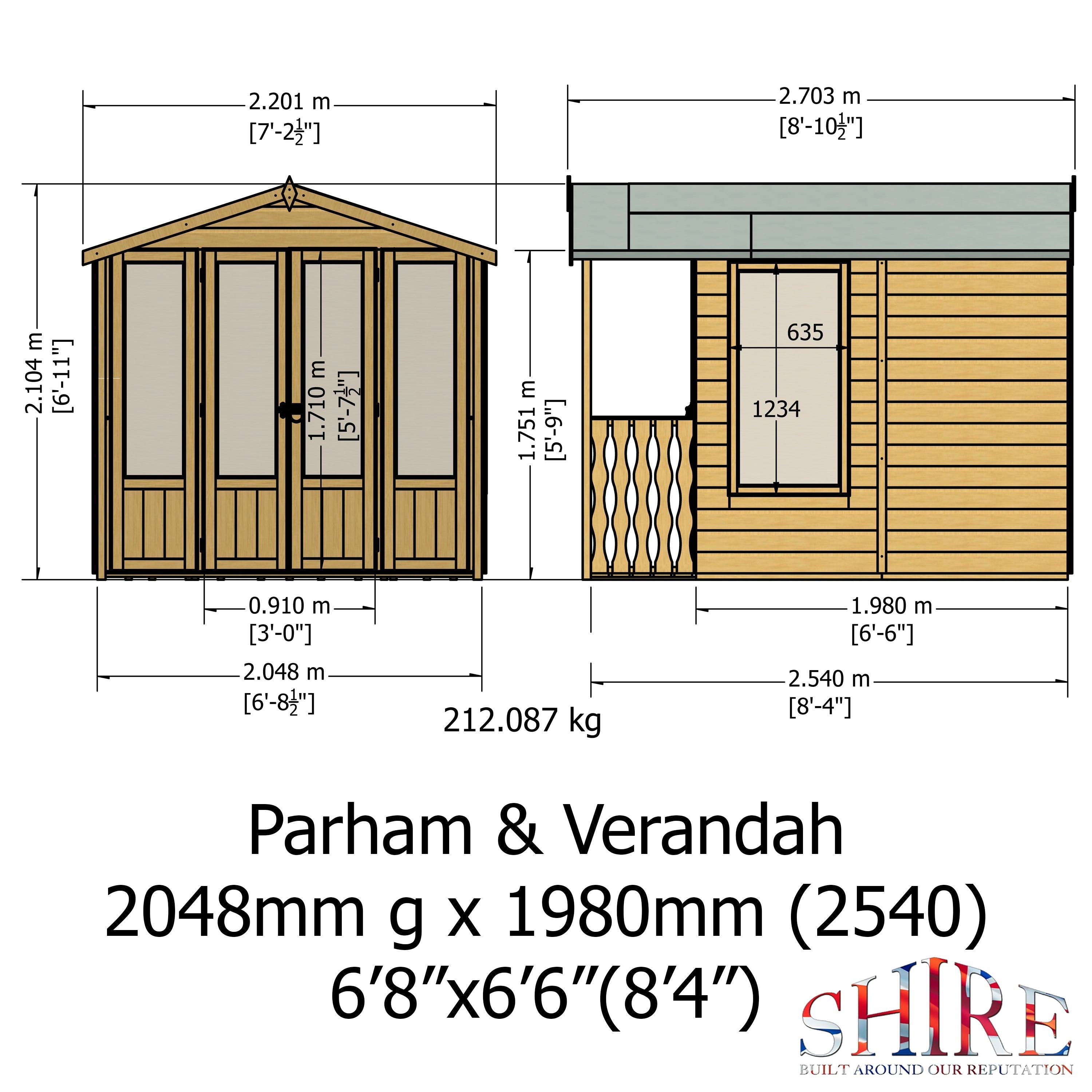 Shire Parham & Verandah 7x7 12mm interlock Clad wooden Summerhouse - Best Shed