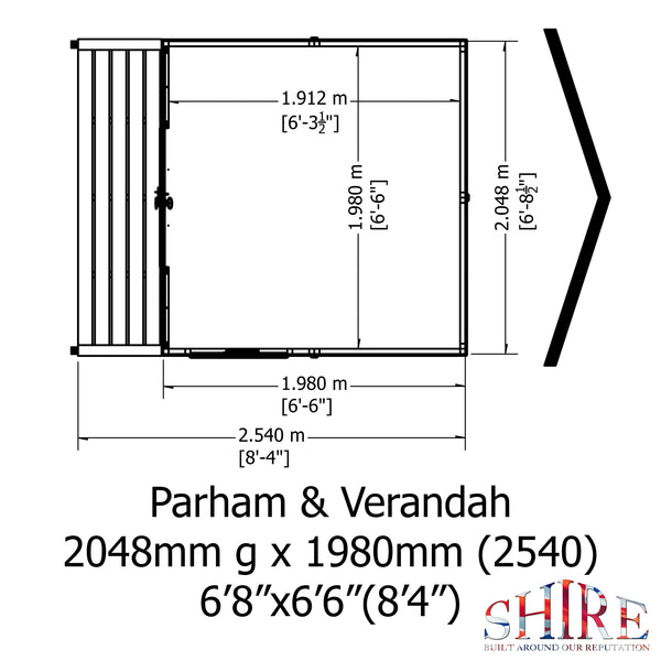 Shire Parham & Verandah 7x7 12mm interlock Clad wooden Summerhouse - Best Shed