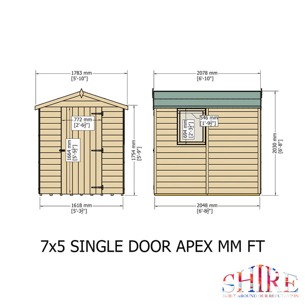Shire Shiplap Apex 7x5 12mm interlock Clad wooden Shed