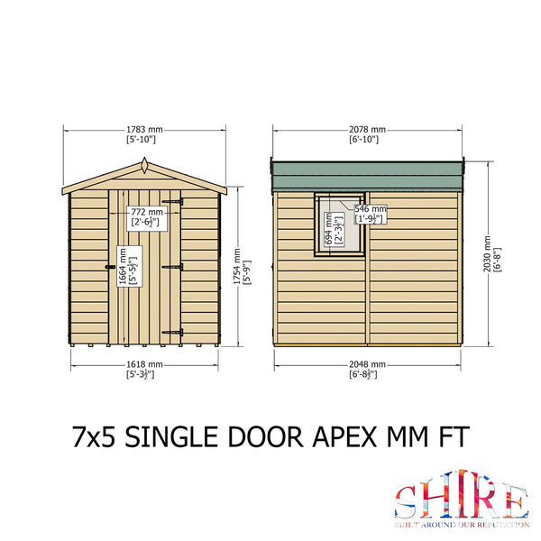 Shire Shiplap Apex 7x5 12mm interlock Clad wooden Shed