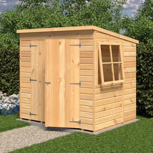 Shire 7x5 double door Pent shed 12mm shiplap interlock cladding