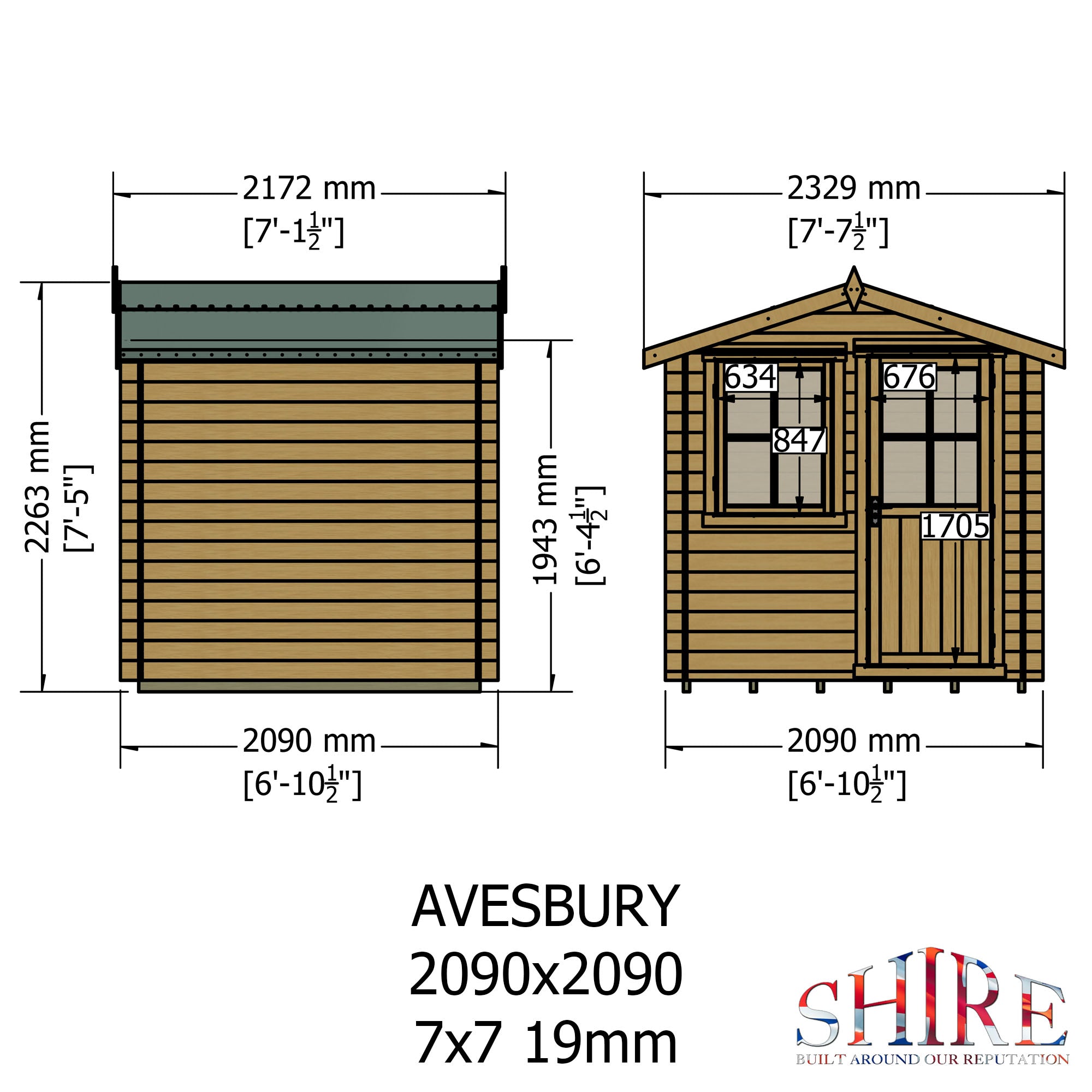 Shire Avesbury(Pembrook) 7x7 Log Cabin 19mm interlock  Cladding - Best Shed