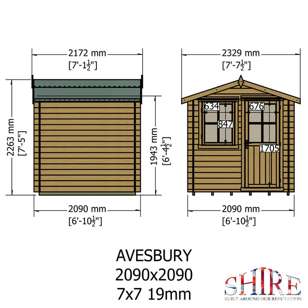 Shire Avesbury(Pembrook) 7x7 Log Cabin 19mm interlock  Cladding - Best Shed