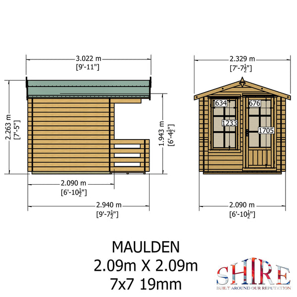 Shire Maulden  with verandah 7x7 Log Cabin 19mm interlock Cladding - Best Shed