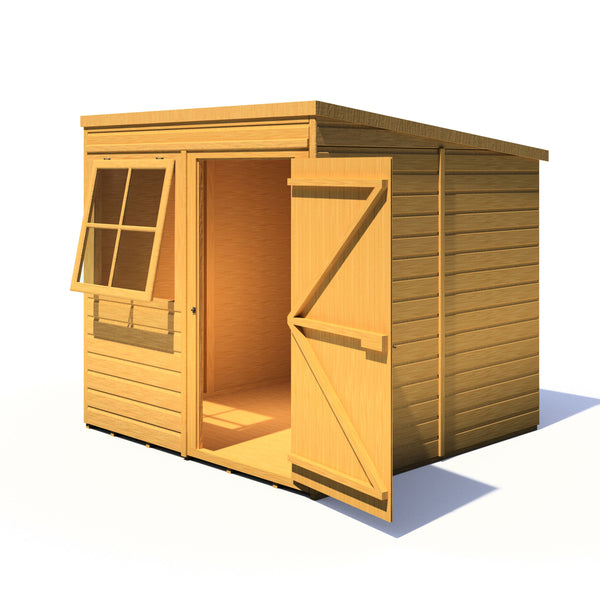 Shire 7x7 double door Pent shed 12mm shiplap interlock cladding
