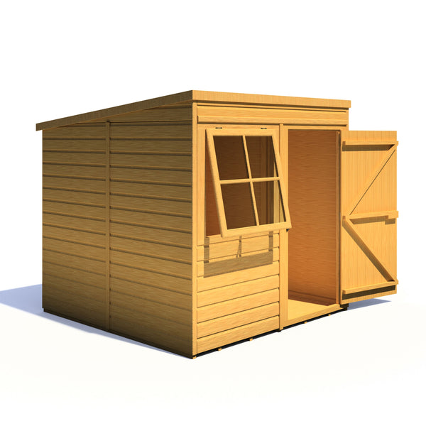 Shire 7x7 double door Pent shed 12mm shiplap interlock cladding