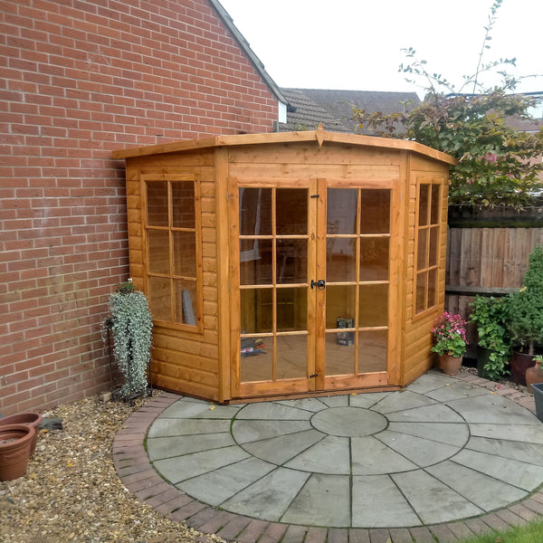 Shire Hampton 8x8 Corner Summerhouse 12mm Interlock Cladding - Best Shed