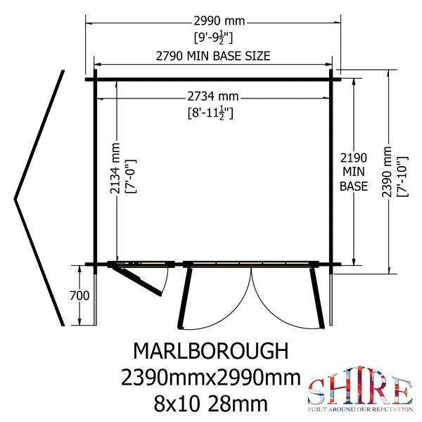 Shire Marlborough 8Gx10 Log Cabin 28mm interlock cladding - Best Shed
