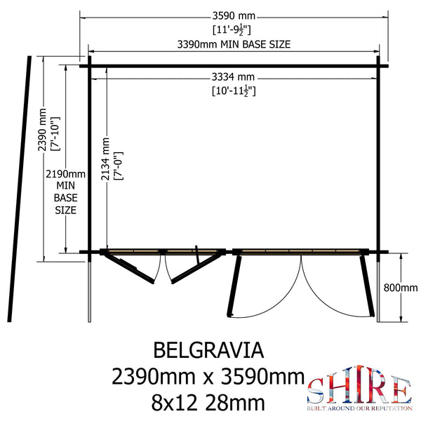Shire 8x12 Belgravia Log Cabin 19mm Cladding - Best Shed