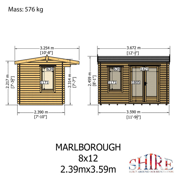 Shire Marlborough  8Gx12 Log Cabin 28mm interlock cladding - Best Shed