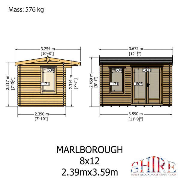 Shire Marlborough  8Gx12 Log Cabin 28mm interlock cladding - Best Shed