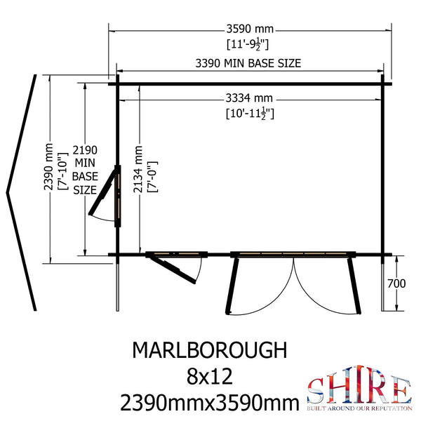 Shire Marlborough  8Gx12 Log Cabin 28mm interlock cladding - Best Shed