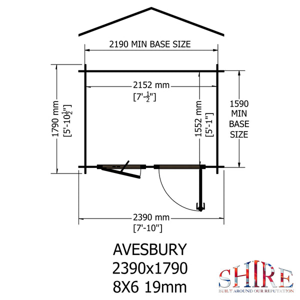 Shire Avesbury(Pembrook) 8x6 Log Cabin 19mm interlock  Cladding - Best Shed