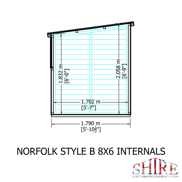 Norfolk Style B 8x6 Single Door 12mm Shiplap Garden Shed