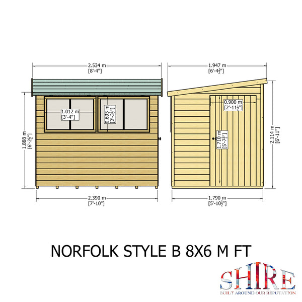 Norfolk Style B 8x6 Single Door 12mm Shiplap Garden Shed