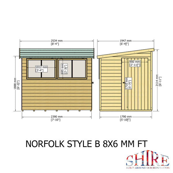 Norfolk Style B 8x6 Single Door 12mm Shiplap Garden Shed
