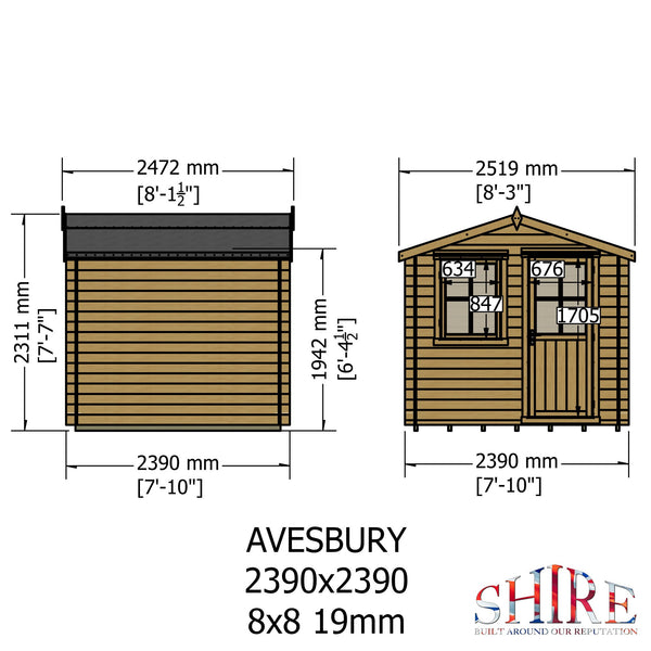 Shire Avesbury 8x8 Log Cabin 19mm interlock  Cladding - Best Shed