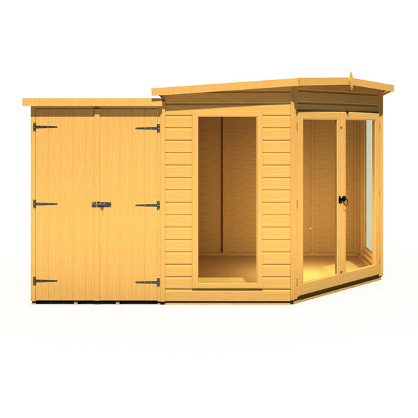 Shire Barclay With Side Shed 8x12 Corner Summerhouse 12mm Interlock Cladding - Best Shed