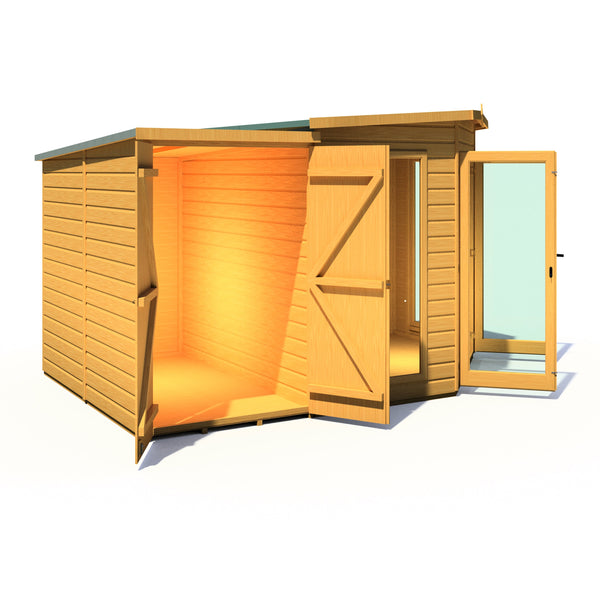 Shire Barclay With Side Shed 8x12 Corner Summerhouse 12mm Interlock Cladding - Best Shed