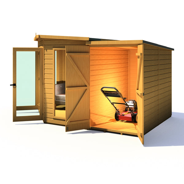 Shire Barclay With Side Shed 8x12 Corner Summerhouse 12mm Interlock Cladding - Best Shed