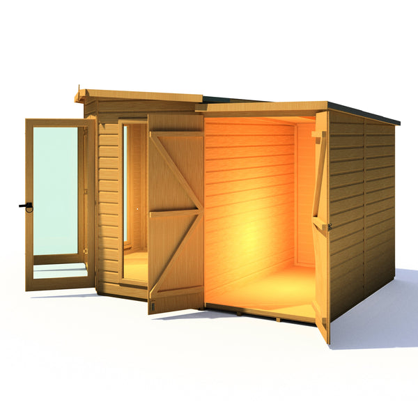 Shire Barclay With Side Shed 8x12 Corner Summerhouse 12mm Interlock Cladding - Best Shed