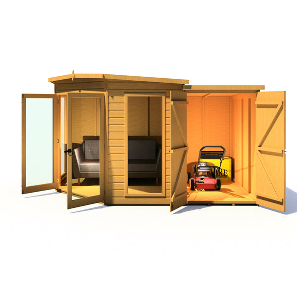 Shire Barclay With Side Shed 8x12 Corner Summerhouse 12mm Interlock Cladding - Best Shed