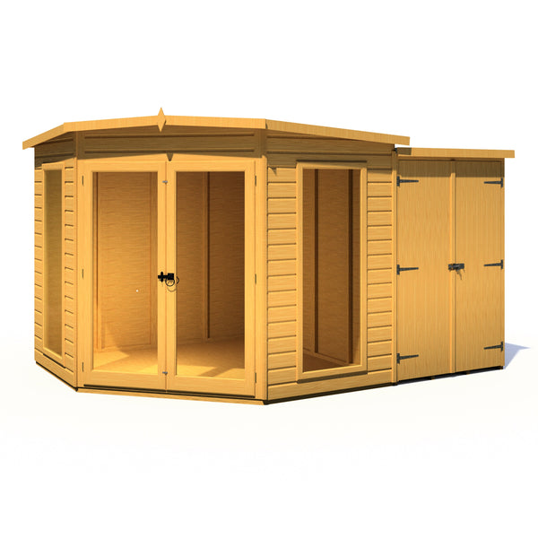 Shire Barclay With Side Shed 8x12 Corner Summerhouse 12mm Interlock Cladding - Best Shed