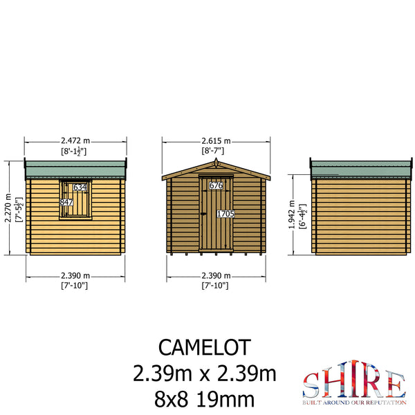 Shire Camelot 8x8 Log Cabin 19mm interlock Cladding with security window