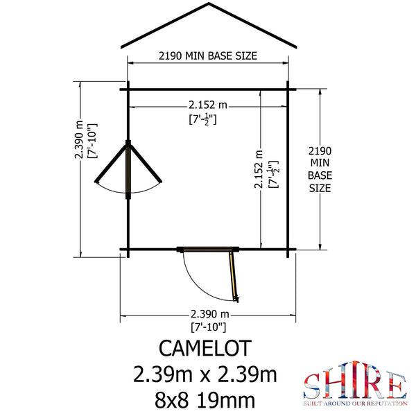 Shire Camelot 8x8 Log Cabin 19mm interlock Cladding with security window