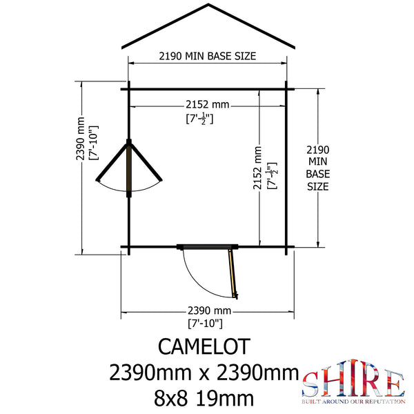 Shire Camelot 8x8 Log Cabin 19mm interlock Cladding with security window