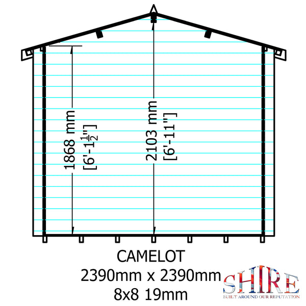 Shire Camelot 8x8 Log Cabin 19mm interlock Cladding with security window