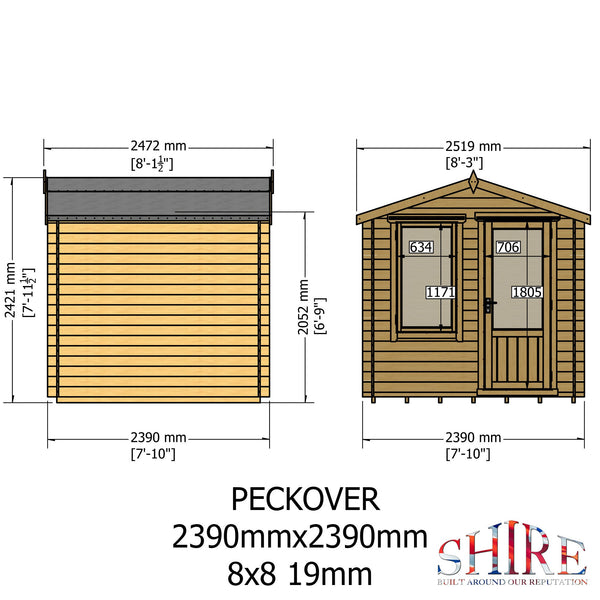 Shire Peckover 8x8 Log Cabin 19mm interlock  Cladding - Best Shed