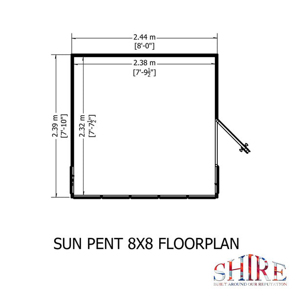 Sun Pent Potting Shed Style B 8x8 Single Door 12mm Shiplap